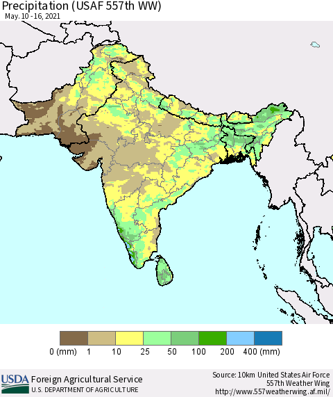 Southern Asia Precipitation (USAF 557th WW) Thematic Map For 5/10/2021 - 5/16/2021