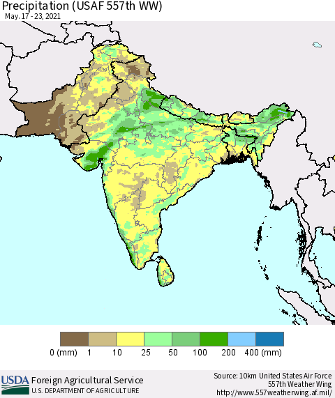 Southern Asia Precipitation (USAF 557th WW) Thematic Map For 5/17/2021 - 5/23/2021
