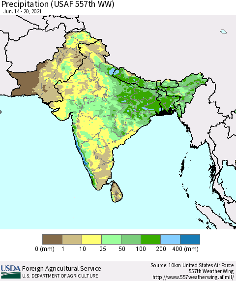Southern Asia Precipitation (USAF 557th WW) Thematic Map For 6/14/2021 - 6/20/2021