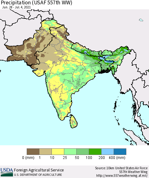 Southern Asia Precipitation (USAF 557th WW) Thematic Map For 6/28/2021 - 7/4/2021