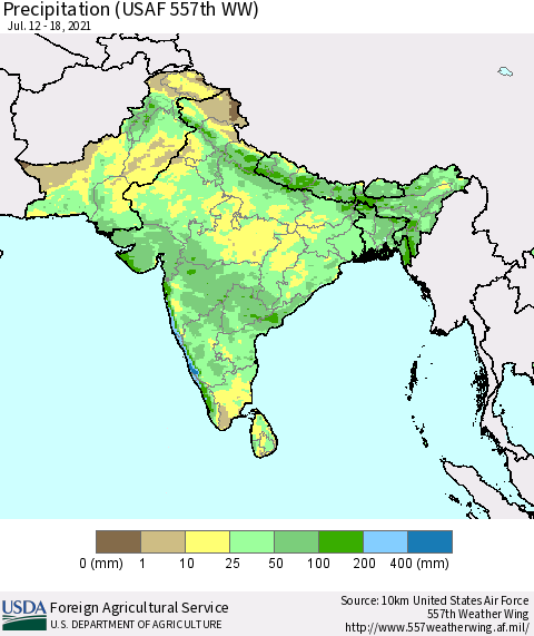 Southern Asia Precipitation (USAF 557th WW) Thematic Map For 7/12/2021 - 7/18/2021