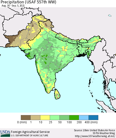 Southern Asia Precipitation (USAF 557th WW) Thematic Map For 8/30/2021 - 9/5/2021