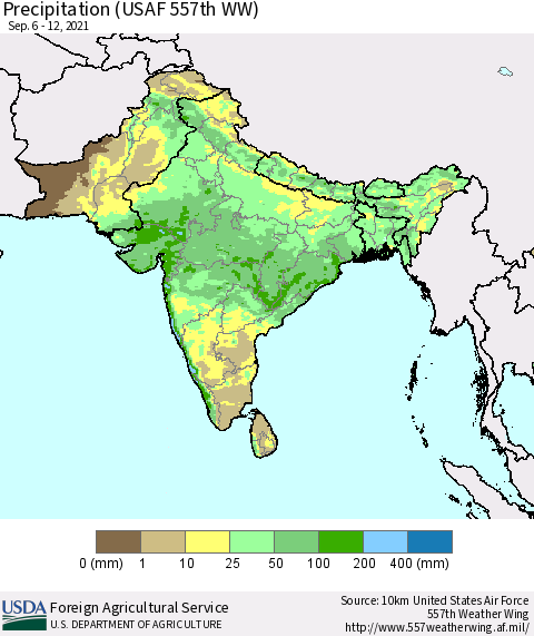 Southern Asia Precipitation (USAF 557th WW) Thematic Map For 9/6/2021 - 9/12/2021