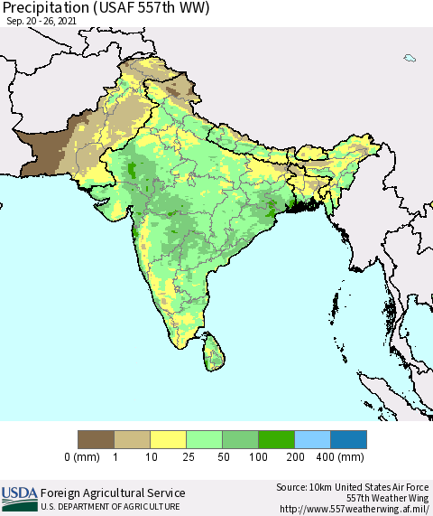 Southern Asia Precipitation (USAF 557th WW) Thematic Map For 9/20/2021 - 9/26/2021