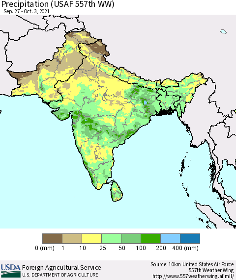 Southern Asia Precipitation (USAF 557th WW) Thematic Map For 9/27/2021 - 10/3/2021