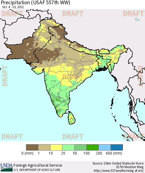 Southern Asia Precipitation (USAF 557th WW) Thematic Map For 10/4/2021 - 10/10/2021