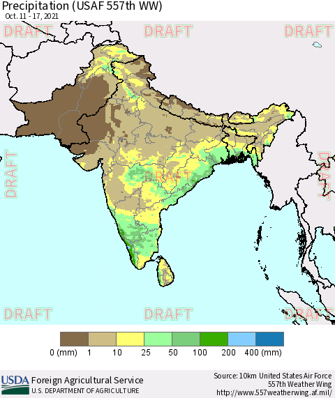 Southern Asia Precipitation (USAF 557th WW) Thematic Map For 10/11/2021 - 10/17/2021