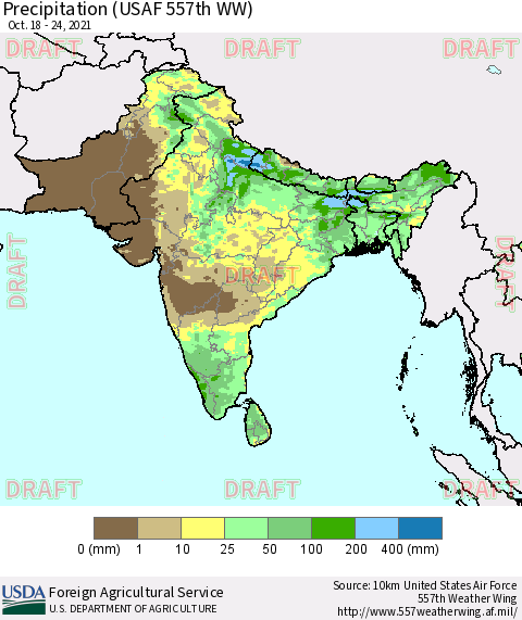 Southern Asia Precipitation (USAF 557th WW) Thematic Map For 10/18/2021 - 10/24/2021