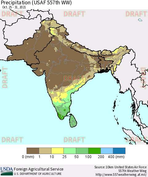 Southern Asia Precipitation (USAF 557th WW) Thematic Map For 10/25/2021 - 10/31/2021