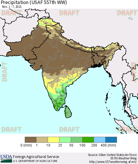 Southern Asia Precipitation (USAF 557th WW) Thematic Map For 11/1/2021 - 11/7/2021