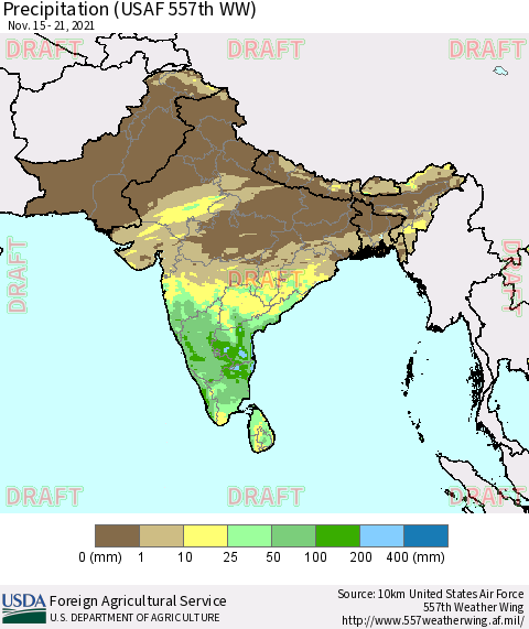 Southern Asia Precipitation (USAF 557th WW) Thematic Map For 11/15/2021 - 11/21/2021