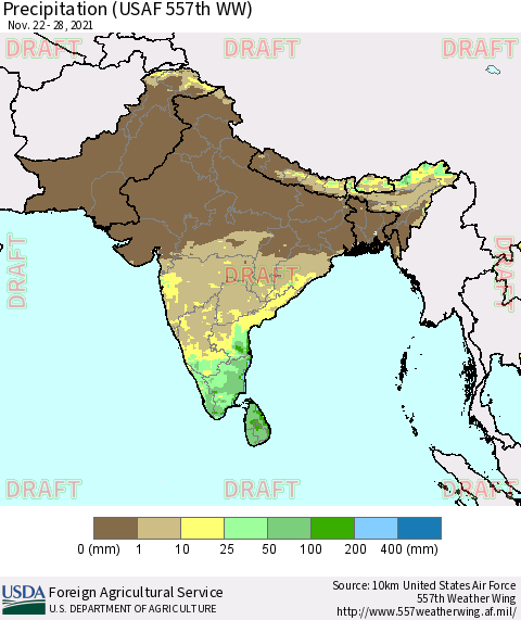 Southern Asia Precipitation (USAF 557th WW) Thematic Map For 11/22/2021 - 11/28/2021