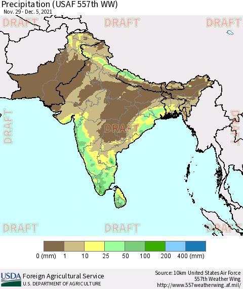 Southern Asia Precipitation (USAF 557th WW) Thematic Map For 11/29/2021 - 12/5/2021