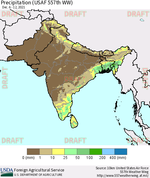 Southern Asia Precipitation (USAF 557th WW) Thematic Map For 12/6/2021 - 12/12/2021