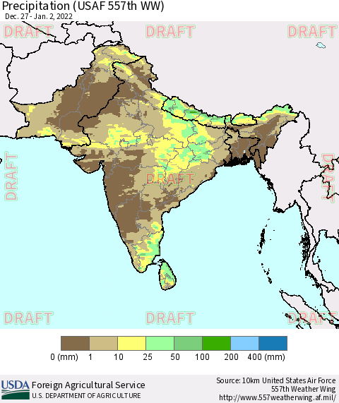 Southern Asia Precipitation (USAF 557th WW) Thematic Map For 12/27/2021 - 1/2/2022