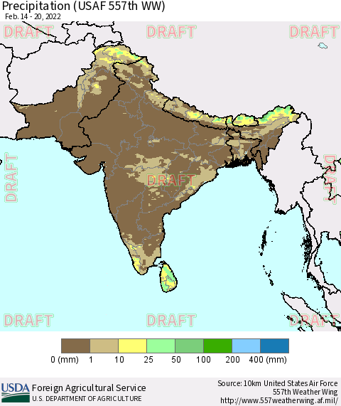 Southern Asia Precipitation (USAF 557th WW) Thematic Map For 2/14/2022 - 2/20/2022