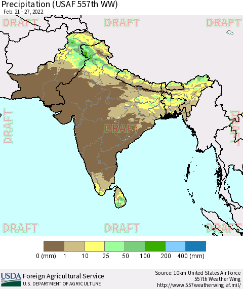 Southern Asia Precipitation (USAF 557th WW) Thematic Map For 2/21/2022 - 2/27/2022