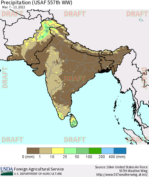 Southern Asia Precipitation (USAF 557th WW) Thematic Map For 3/7/2022 - 3/13/2022