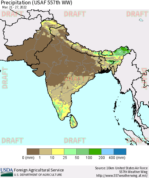Southern Asia Precipitation (USAF 557th WW) Thematic Map For 3/21/2022 - 3/27/2022