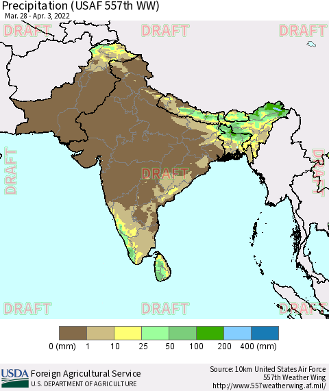 Southern Asia Precipitation (USAF 557th WW) Thematic Map For 3/28/2022 - 4/3/2022