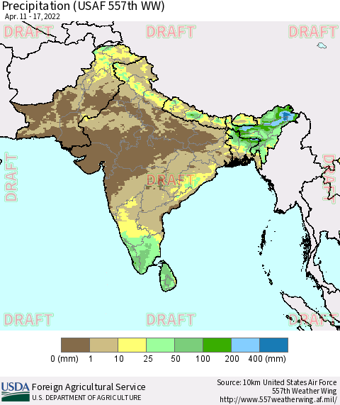 Southern Asia Precipitation (USAF 557th WW) Thematic Map For 4/11/2022 - 4/17/2022