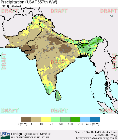 Southern Asia Precipitation (USAF 557th WW) Thematic Map For 4/18/2022 - 4/24/2022