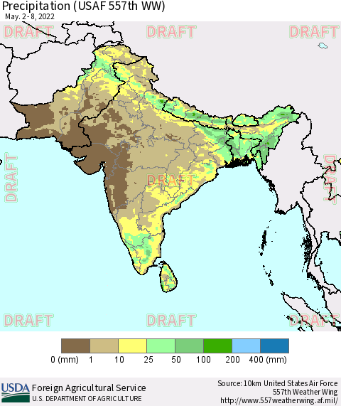 Southern Asia Precipitation (USAF 557th WW) Thematic Map For 5/2/2022 - 5/8/2022