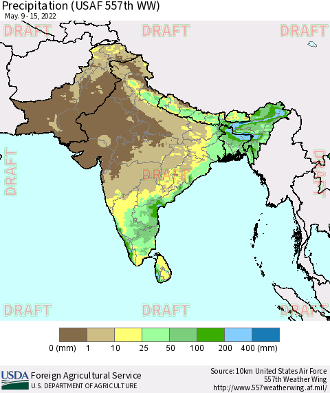 Southern Asia Precipitation (USAF 557th WW) Thematic Map For 5/9/2022 - 5/15/2022