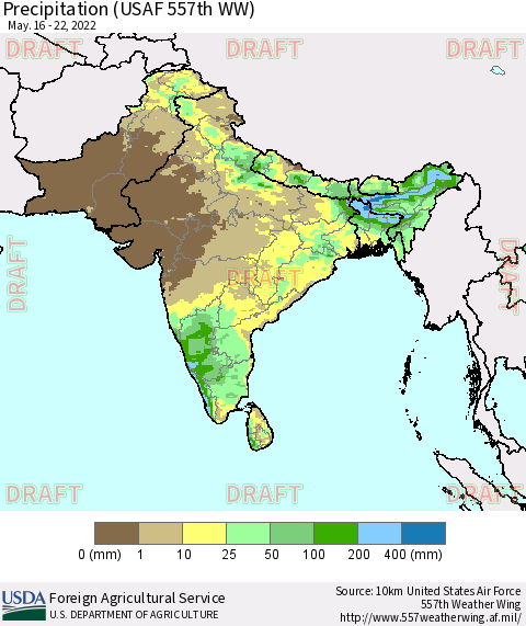 Southern Asia Precipitation (USAF 557th WW) Thematic Map For 5/16/2022 - 5/22/2022