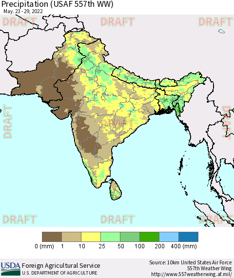 Southern Asia Precipitation (USAF 557th WW) Thematic Map For 5/23/2022 - 5/29/2022