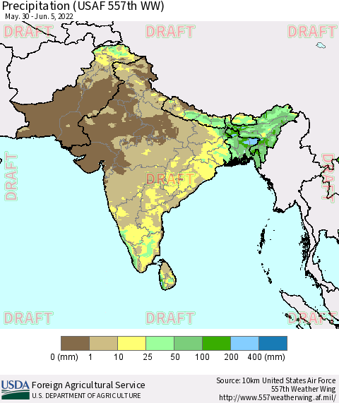Southern Asia Precipitation (USAF 557th WW) Thematic Map For 5/30/2022 - 6/5/2022