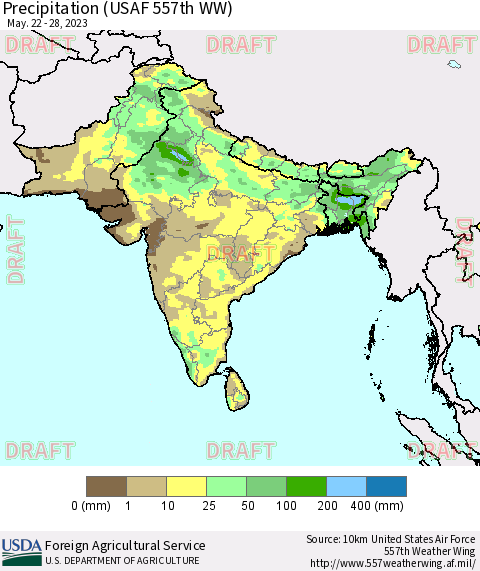 Southern Asia Precipitation (USAF 557th WW) Thematic Map For 5/22/2023 - 5/28/2023
