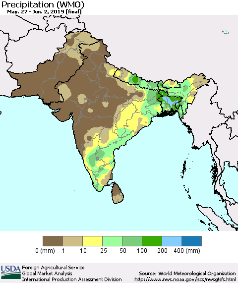 Southern Asia Precipitation (WMO) Thematic Map For 5/27/2019 - 6/2/2019