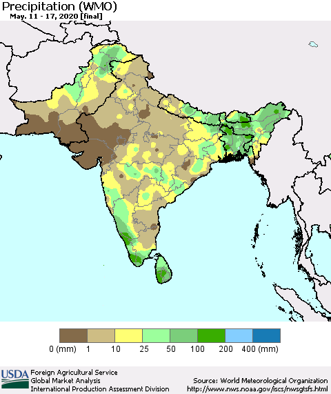 Southern Asia Precipitation (WMO) Thematic Map For 5/11/2020 - 5/17/2020