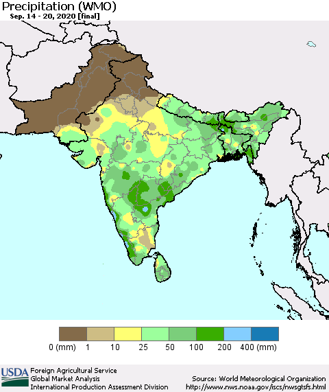 Southern Asia Precipitation (WMO) Thematic Map For 9/14/2020 - 9/20/2020