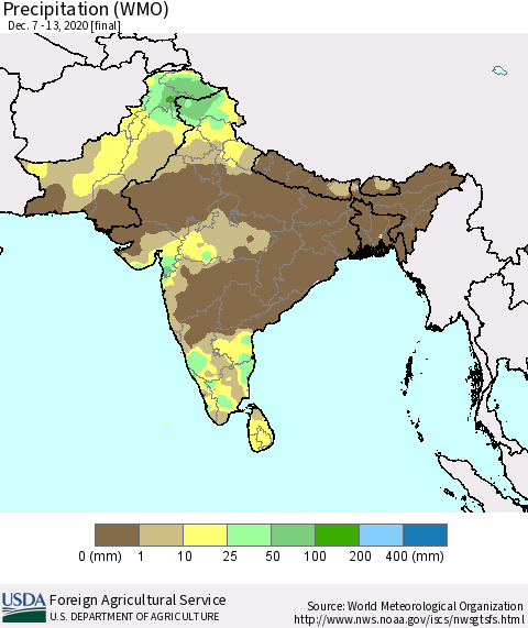 Southern Asia Precipitation (WMO) Thematic Map For 12/7/2020 - 12/13/2020