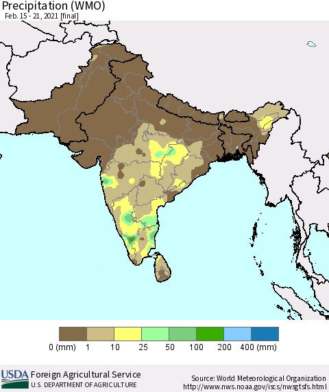 Southern Asia Precipitation (WMO) Thematic Map For 2/15/2021 - 2/21/2021
