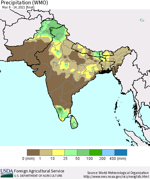 Southern Asia Precipitation (WMO) Thematic Map For 3/8/2021 - 3/14/2021