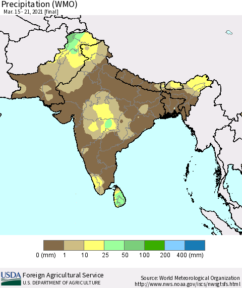 Southern Asia Precipitation (WMO) Thematic Map For 3/15/2021 - 3/21/2021