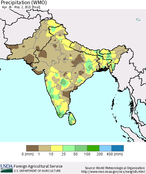 Southern Asia Precipitation (WMO) Thematic Map For 4/26/2021 - 5/2/2021