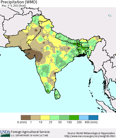 Southern Asia Precipitation (WMO) Thematic Map For 5/3/2021 - 5/9/2021
