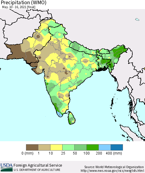 Southern Asia Precipitation (WMO) Thematic Map For 5/10/2021 - 5/16/2021