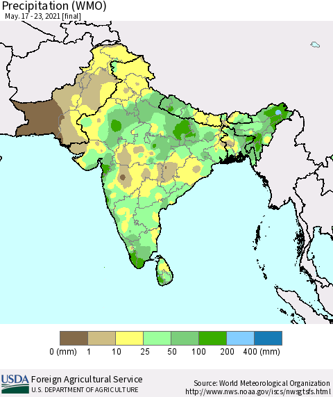 Southern Asia Precipitation (WMO) Thematic Map For 5/17/2021 - 5/23/2021