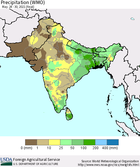 Southern Asia Precipitation (WMO) Thematic Map For 5/24/2021 - 5/30/2021
