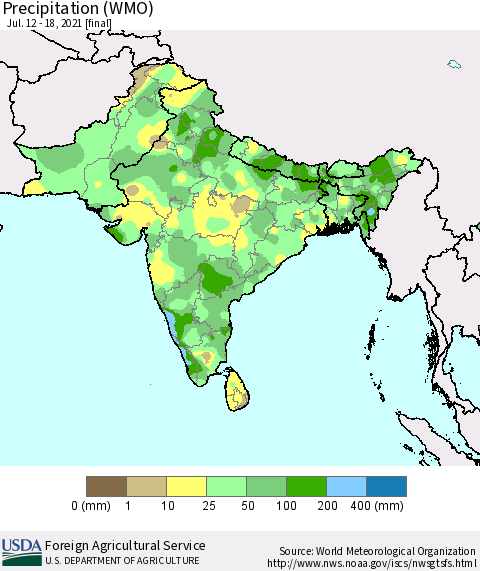 Southern Asia Precipitation (WMO) Thematic Map For 7/12/2021 - 7/18/2021