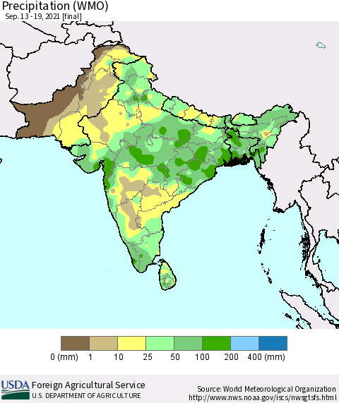 Southern Asia Precipitation (WMO) Thematic Map For 9/13/2021 - 9/19/2021