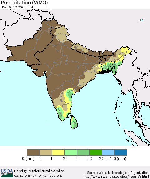 Southern Asia Precipitation (WMO) Thematic Map For 12/6/2021 - 12/12/2021
