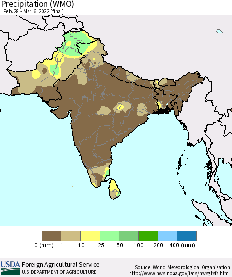 Southern Asia Precipitation (WMO) Thematic Map For 2/28/2022 - 3/6/2022