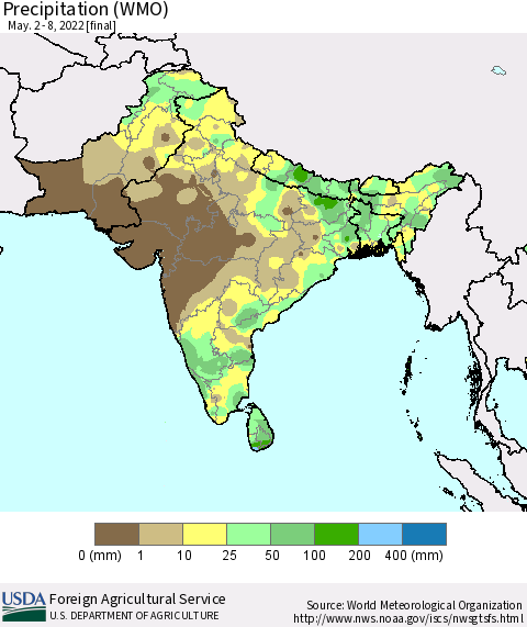 Southern Asia Precipitation (WMO) Thematic Map For 5/2/2022 - 5/8/2022