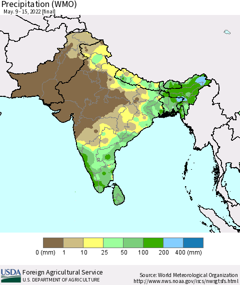Southern Asia Precipitation (WMO) Thematic Map For 5/9/2022 - 5/15/2022